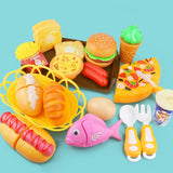 Children Kitchen Cutting Toys Pizza Hamburger Bread Fast Food Pretend Play Plastic